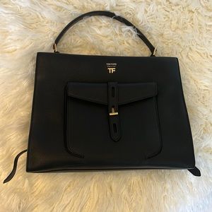 Tom Ford Black leather T twist bag